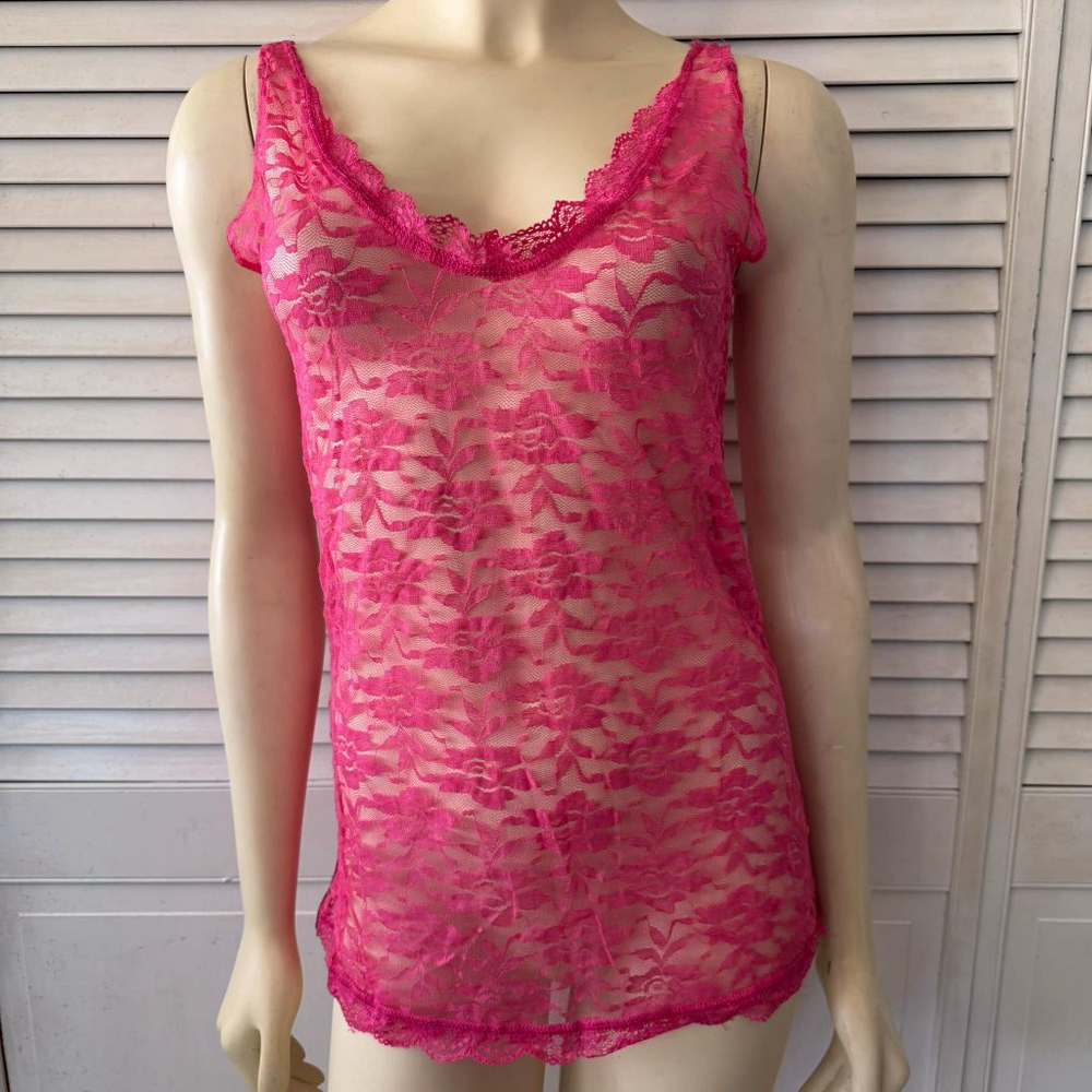 Womens Just One Tank Top 1X Pink Lace